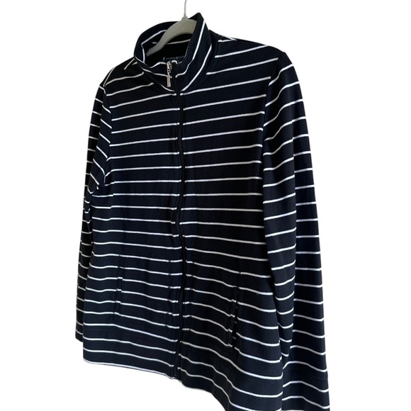 Karen Scott Black Sport  Zip Up Jacket Striped Activewear Women’s M - Picture 5 of 9